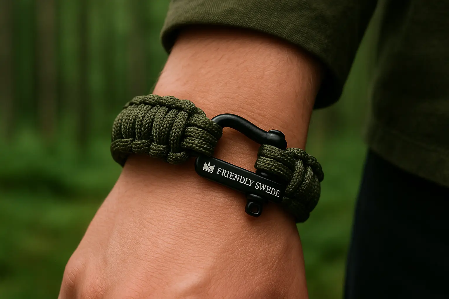 Brazo con pulsera de supervivencia bushcraft