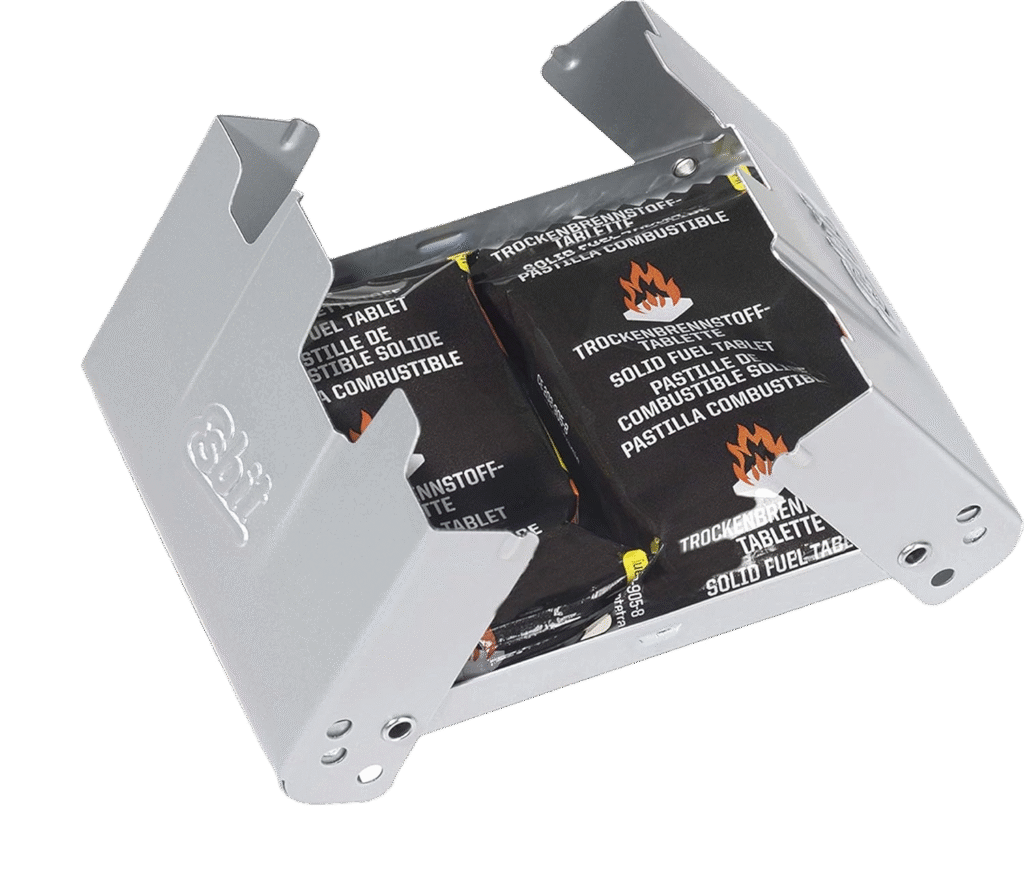 hornillo de bolsillo plegable con pastillas de combustible sólido para camping y emergencia