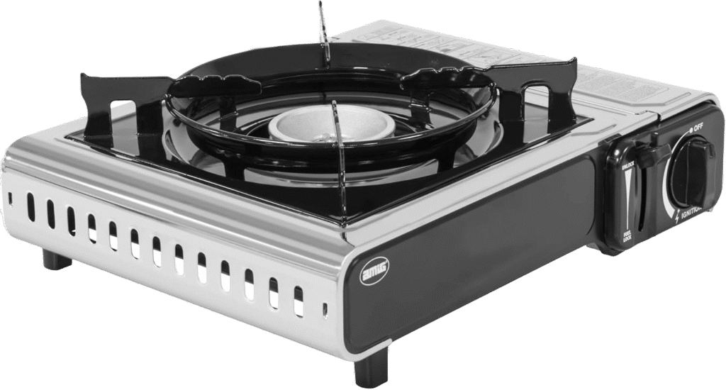 hornillo camping gas portátil de cartucho tipo maletín para cocinar al aire libre