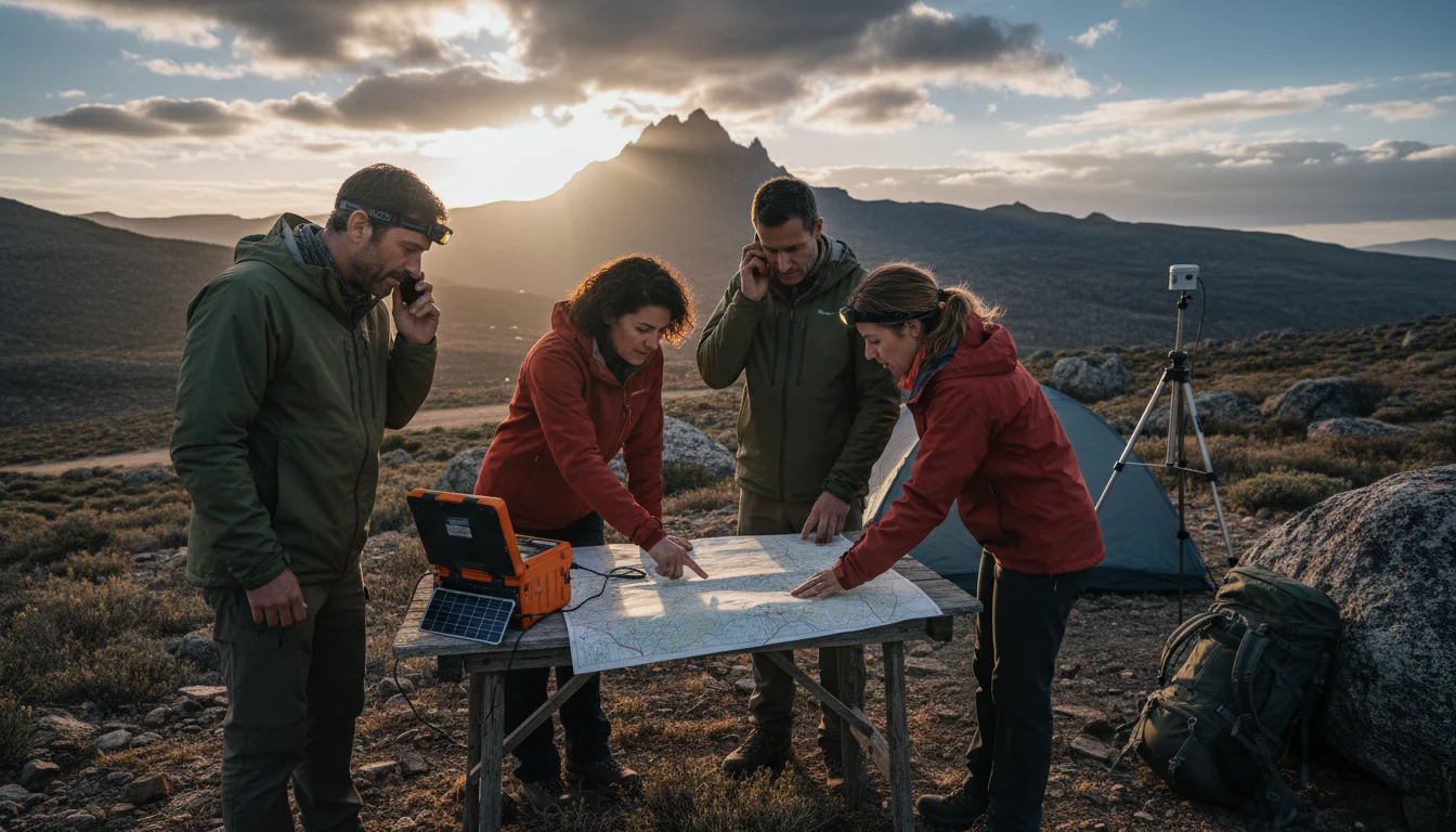 Tienda de campaña en un paisaje montañoso al atardecer, simbolizando la preparación para acampar en zonas sísmicas.